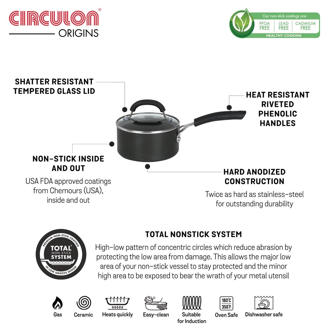 Circulon Origins Non-Stick Hard Anodized 18cm Saucepan