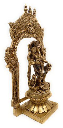 Handcrafted Brass Durga Devi Idol on Lotus Chowki with Temple Prabhavali – Mahishasuramardini | Adi Shakti | Pital Durgadevi Murti for Home Temple & Navratri Puja,Gold, 10.5 Inch, 1 Piece