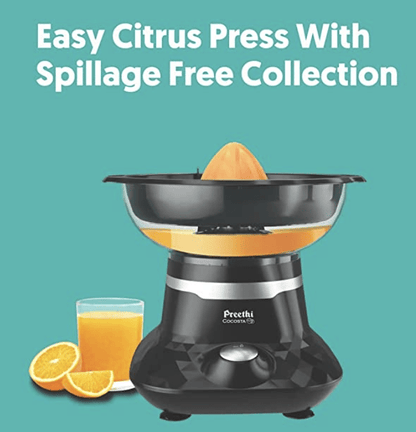 Preethi Cocosta KP001 Coconut Scraper & Citrus Juicer, 100% Safe Dual Protection Scraper with Safety Switch & Silicon Cap, Spillage Free Collection bowl, 100 Watt, 2yr Guarantee, Lifelong Free Service