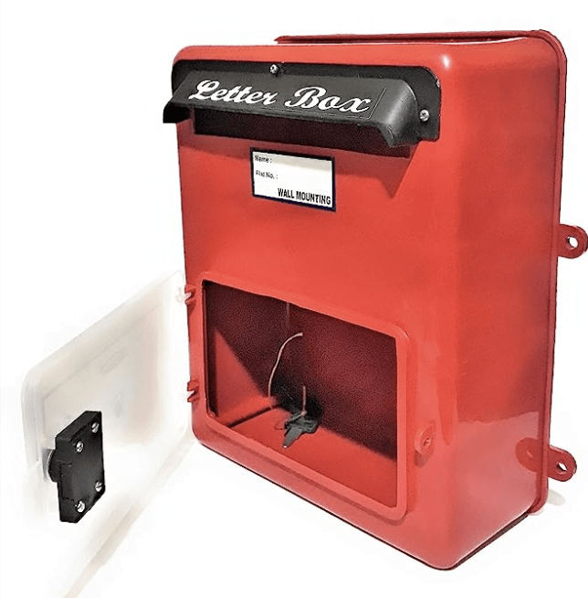 Plastic Wall Mounted Letter Box with Openable Door in Front (30 x 18 x 10 cm, Red)