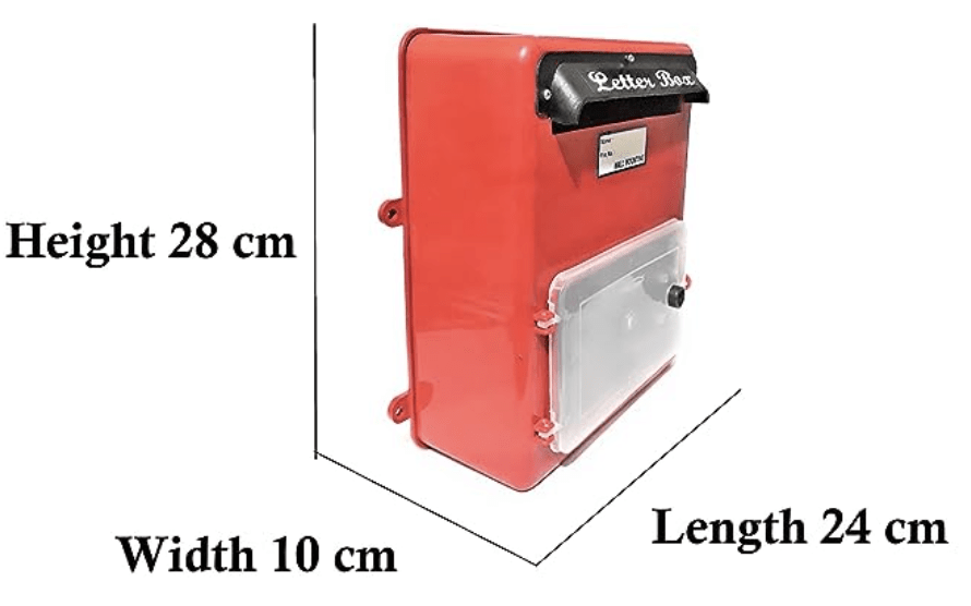 Plastic Wall Mounted Letter Box with Openable Door in Front (30 x 18 x 10 cm, Red)