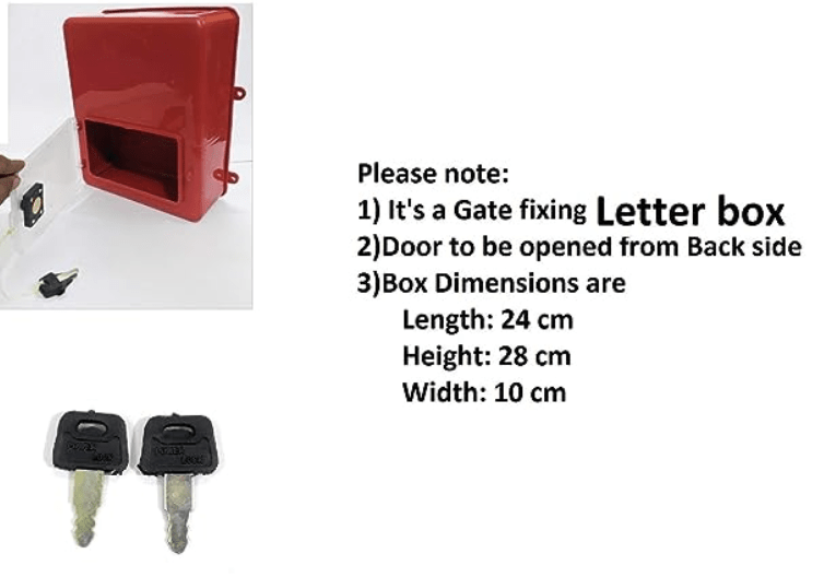 Plastic Fixing Opening Door at Back Type Letter Box for Home and Office Comes with Lock and Key, Red-3