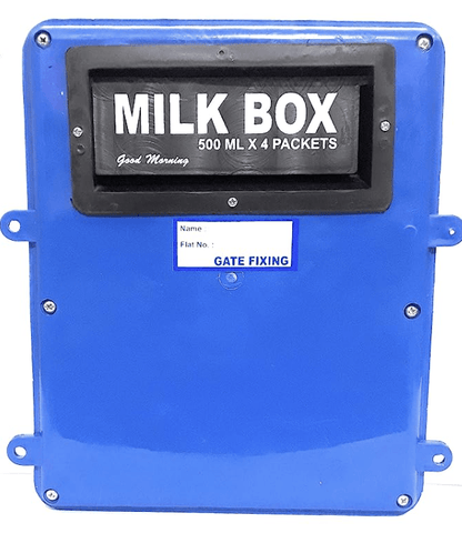 Plastic Door at Back Gate Fixing Type Milk Box for Home and Office with Lock and Key, Blue