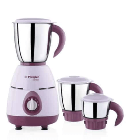 Premier Carina 500W Mixer Grinder - Pink | 3 Stainless Steel Multipurpose Jars | ABS Body | Overload safety feature | Heavy Duty Motor | 5 Years Motor Warranty | 1.5 Thickness Multifunctional Blade