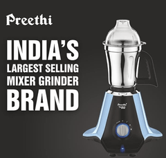 Preethi Taurus Star MG-260 Mixer Grinder, 1000 Watt, Blue/Black, 4 Jars - Super Extractor Juicer Jar, 2 Yr Product Guarantee & Lifelong Free Service (Plastic)-2
