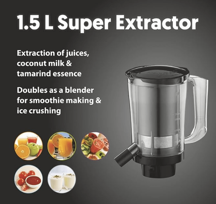 Preethi Taurus Star MG-260 Mixer Grinder, 1000 Watt, Blue/Black, 4 Jars - Super Extractor Juicer Jar, 2 Yr Product Guarantee & Lifelong Free Service (Plastic)-3