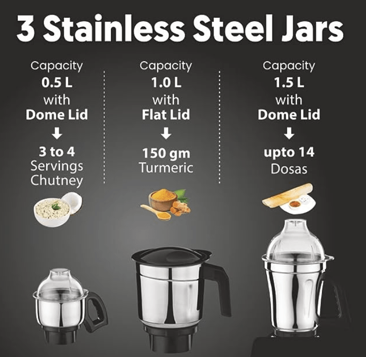 Preethi Taurus Star MG-260 Mixer Grinder, 1000 Watt, Blue/Black, 4 Jars - Super Extractor Juicer Jar, 2 Yr Product Guarantee & Lifelong Free Service (Plastic)-4