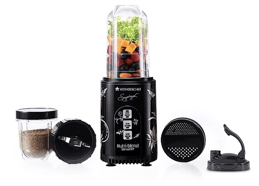 Wonderchef Nutri Blend Smart Automatic Mixer Grinder with Dual Pulse Function| 22000 RPM| 100% Full Copper Motor| 2 Unbreakable Jars| 500 Watt| 2 Years Warranty| Recipe book by Chef Sanjeev Kapoor| Black