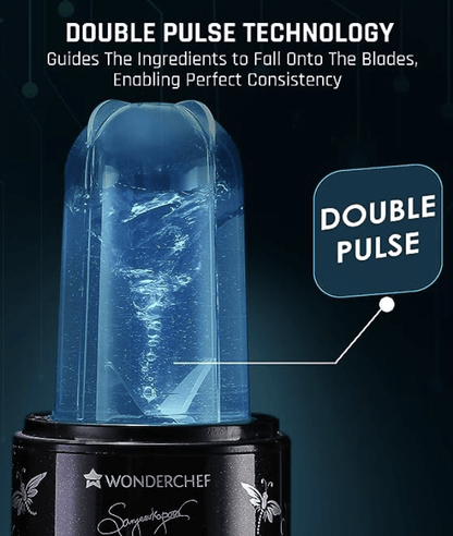 Wonderchef Nutri Blend Smart Automatic Mixer Grinder with Dual Pulse Function| 22000 RPM| 100% Full Copper Motor| 2 Unbreakable Jars| 500 Watt| 2 Years Warranty| Recipe book by Chef Sanjeev Kapoor| Black