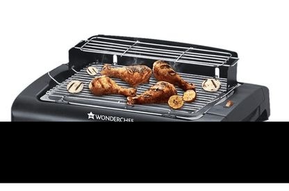 वंडरशेफ स्मोकी ग्रिल, नॉन-स्टिक इलेक्ट्रिक बारबेक्यू, एडजस्टेबल स्टैंड के साथ, चौड़ी ग्रिल ट्रे, ग्रिल, सब्जियां, पनीर, चिकन, कबाब, मछली, धुआं रहित ग्रिलर, फ्राइंग, तंदूरी मेकर, इनडोर और आउटडोर के लिए 