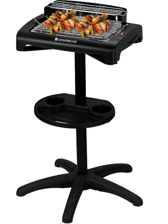 वंडरशेफ स्मोकी ग्रिल, नॉन-स्टिक इलेक्ट्रिक बारबेक्यू, एडजस्टेबल स्टैंड के साथ, चौड़ी ग्रिल ट्रे, ग्रिल, सब्जियां, पनीर, चिकन, कबाब, मछली, धुआं रहित ग्रिलर, फ्राइंग, तंदूरी मेकर, इनडोर और आउटडोर के लिए 