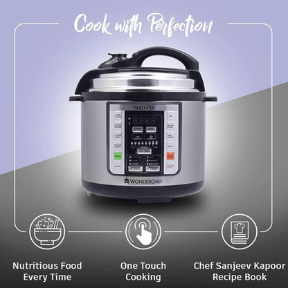 Wonderchef Nutri-Pot Electric Pressure Cooker with 7-in-1 Functions| One touch cooking | 18 pre-set functions| Pressure Cooking, Sauté/Pan Frying, Slow Cooking, Yogurt Making, Steaming, Warming & Rice Cooking | 6L capacity