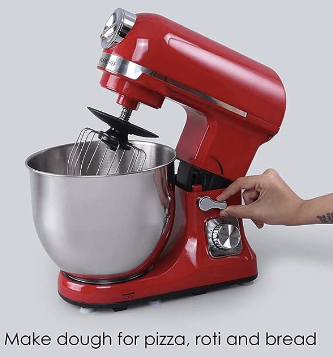 wonderchef crimson edge die cast metal kitchen stand mixer and beater with 6 speed settingsprovision for pasta attachments1000 w powerful copper motor 5 l stainless steel bowl with planetary rotati