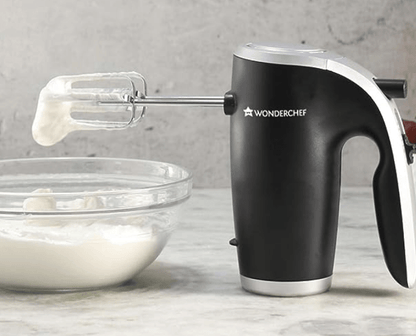 wonderchef onyx 5 speed electric hand mixer 300w powerful silent copper motor i adjustable slow speed start i hand blender stainless steel whisk beaters and dough hooks 1 year warranty whisk