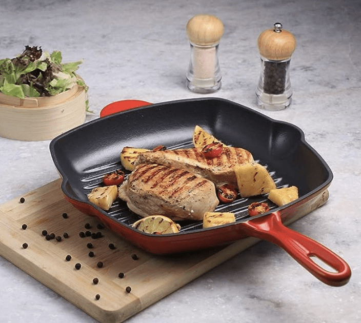 Wonderchef Ferro Cast-Iron 29.5 cm Grill Pan, 2.6L, 4.5 mm, Majolica Red