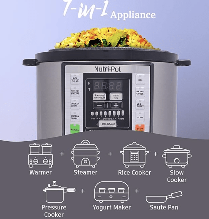 7-இன்-1 செயல்பாடுகள் கொண்ட வொண்டர்செஃப் நியூட்ரி-பாட் எலக்ட்ரிக் பிரஷர் குக்கர், 3L, அலுமினியம், கருப்பு, வெளிப்புற மூடி