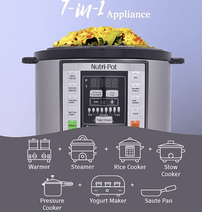 7-இன்-1 செயல்பாடுகள் கொண்ட வொண்டர்செஃப் நியூட்ரி-பாட் எலக்ட்ரிக் பிரஷர் குக்கர், 3L, அலுமினியம், கருப்பு, வெளிப்புற மூடி
