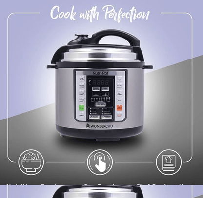 7-இன்-1 செயல்பாடுகள் கொண்ட வொண்டர்செஃப் நியூட்ரி-பாட் எலக்ட்ரிக் பிரஷர் குக்கர், 3L, அலுமினியம், கருப்பு, வெளிப்புற மூடி