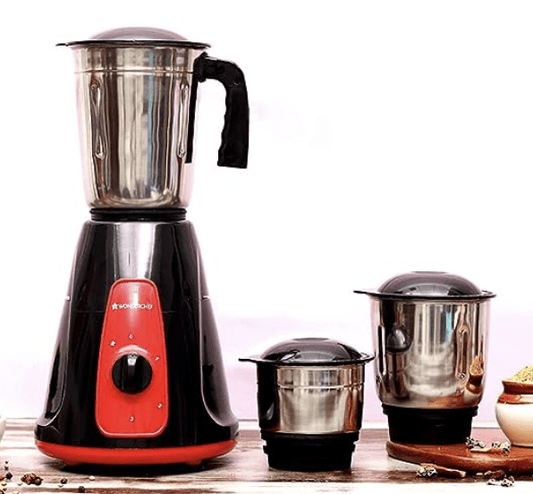 Wonderchef Platinum 550W Mixer Grinder | 3 leak-proof stainless steel Jars with secure lids | Powerful 550W motor | 3-Speed & Pulse Function | Anti Skid Feets | 5 years warranty on motor | Black & Red