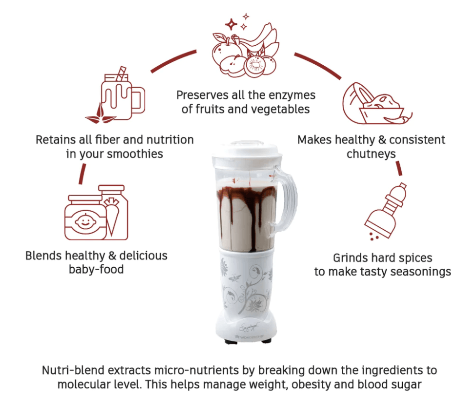 Wonderchef Nutri-blend Juicer, Mixer, Grinder, Blender & Smoothie Maker | 22000 RPM, 400W 100% Full Copper Motor | Stainless steel Blades | 3 unbreakable jars | 2 Years warranty | Recipe book by Chef Sanjeev Kapoor | White