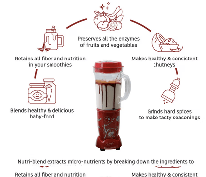 Wonderchef Nutri-blend Juicer, Mixer, Grinder, Blender & Smoothie Maker | 22000 RPM, 400W 100% Full Copper Motor | Stainless steel Blades | 3 unbreakable jars | 2 Years warranty | Recipe book by Chef Sanjeev Kapoor | Red