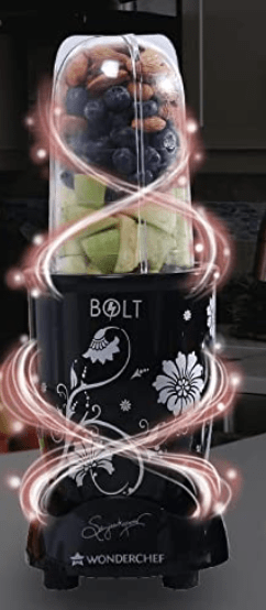 Wonderchef Nutri-blend BOLT Mixer, Grinder, Blender & Smoothie Maker | Extra Powerful 600W 22000 RPM 100% Full Copper Motor | Stainless steel Blades | 2 unbreakable jars with Sipper lid | 2 Year warranty | Recipe book by Chef Sanjeev Kapoor | Black