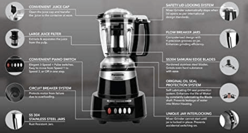 Panasonic MX-AV-425CB 600watt Juicer Mixer Grinder (Charcoal Black)-3