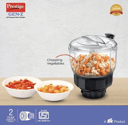 Prestige 750 Watts GEN-Z All Purpose Juicer Mixer Grinder with 4 Jars (1500 ml, 1500 ml, 500 ml)|Kneading,Chopping,Juicer,Grinder Jars|2 years warranty|(Black)