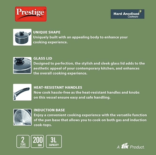 Prestige Aluminium Milk Pan, 2.25 Litres/18cm, Black