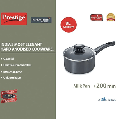 Prestige Aluminium Milk Pan, 3 Litres/20cm, Black