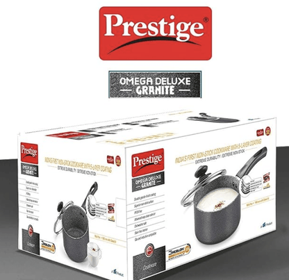 Prestige Omega Deluxe Granite Milk Pan with Lid, 16cm Black