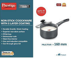 Prestige Omega Deluxe Granite Milk Pan with Lid, 16cm Black-2