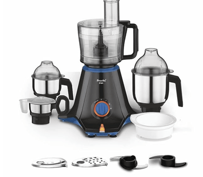 Preethi Zion Mixer Grinder for Kitchen - 4 Jars 750 Watt Mixie (3 Stainless steel Jars+1 Master Chef Plus Food processor Jar), Flexi lids, Vega W5 motor, Black (MG-227)
