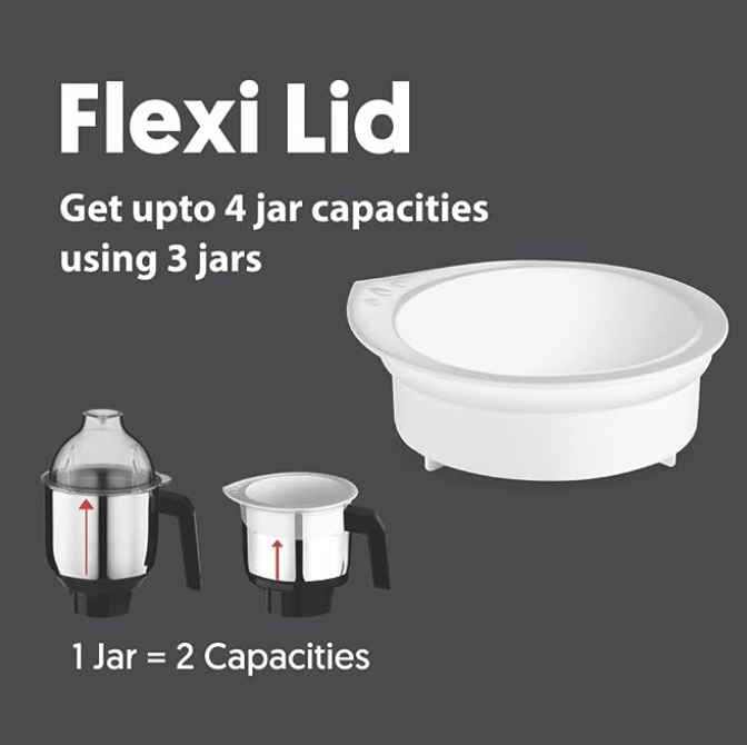 Preethi Zion Mixer Grinder for Kitchen - 4 Jars 750 Watt Mixie (3 Stainless steel Jars+1 Master Chef Plus Food processor Jar), Flexi lids, Vega W5 motor, Black (MG-227)