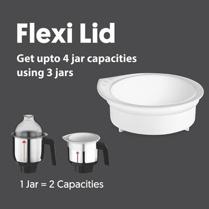 Preethi Zion Mixer Grinder for Kitchen - 4 Jars 750 Watt Mixie (3 Stainless steel Jars+1 Master Chef Plus Food processor Jar), Flexi lids, Vega W5 motor, Black (MG-227)