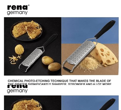 Rena Germany - Premium Etched Ribbon Grater - Razor Sharp - Stainless Steel - Ideal for Cheese/Lemon/Ginger/Garlic/Vegetables/Fruits - Length 13.5 Cm
