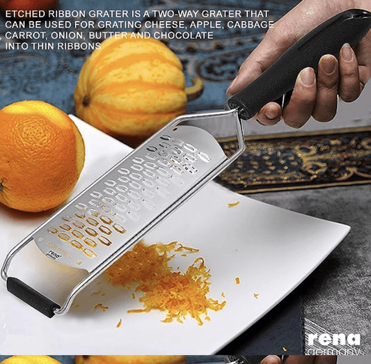 Rena Germany - Premium Etched Ribbon Grater - Razor Sharp - Stainless Steel - Ideal for Cheese/Lemon/Ginger/Garlic/Vegetables/Fruits - Length 13.5 Cm