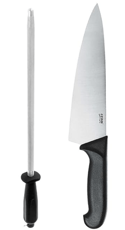 rena germany Chef Knife and Sharpening Rod - Premium German Technology AISI420J2 Blade, Razor-Sharp Precision, Ergonomic Handle - Professional Grade Kitchen Knife (210MM + 12 in)