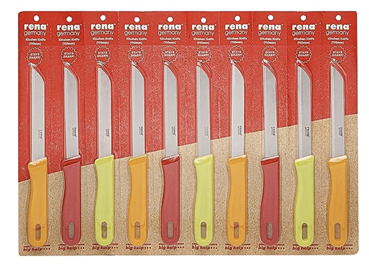 rena germany Kitchen Knife Set - Multipurpose Utility Knives for Household - Serrated Knife - Pack of 10, Stainless Steel