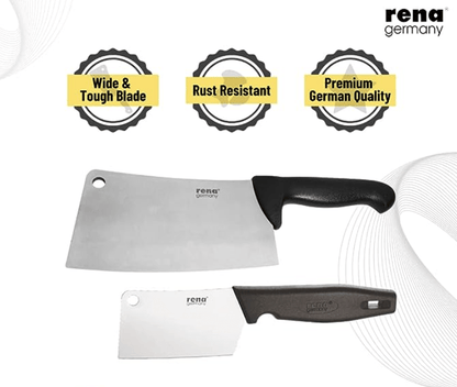 rena germany - Meat Chopper Butcher Knife - Meat Cleaver & Slicing Knife - Chinese Chopper Knife - 8.5 & 2.5 Inch, Stainless Steel, Silver