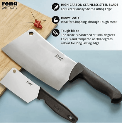rena germany - Meat Chopper Butcher Knife - Meat Cleaver & Slicing Knife - Chinese Chopper Knife - 8.5 & 2.5 Inch, Stainless Steel, Silver