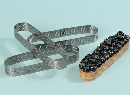 Rena Germany - Perforated Tart Ring - Tart Ring for Baking - Oval Tart Mould - Cake Mousse Ring Mold - 3 Pieces Set (145x35 mm)