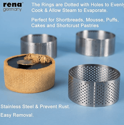 Rena Germany - Perforated Tart Ring - Tart Ring for Baking - Round Tart Mould - Cake Mousse Ring Mold - 3 Pieces Set (60x20 mm)