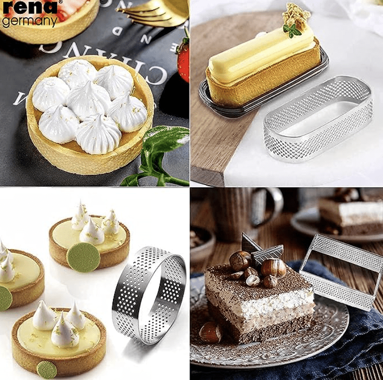 Rena Germany - Perforated Tart Ring - Tart Ring for Baking - Round Tart Mould - Cake Mousse Ring Mold - 3 Pieces Set (60x20 mm)-3