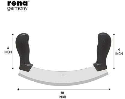 Rena Germany - Pizza Cutter - Pizza Slicer - Mezzaluna/Mincing Knife - Double Handle Ideal for Mincing, Dicing, Chopping & Slicing - with Serrated Knife