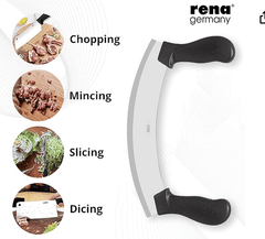 Rena Germany - Pizza Cutter - Pizza Slicer - Mezzaluna/Mincing Knife - Double Handle Ideal for Mincing, Dicing, Chopping & Slicing - with Serrated Knife-4