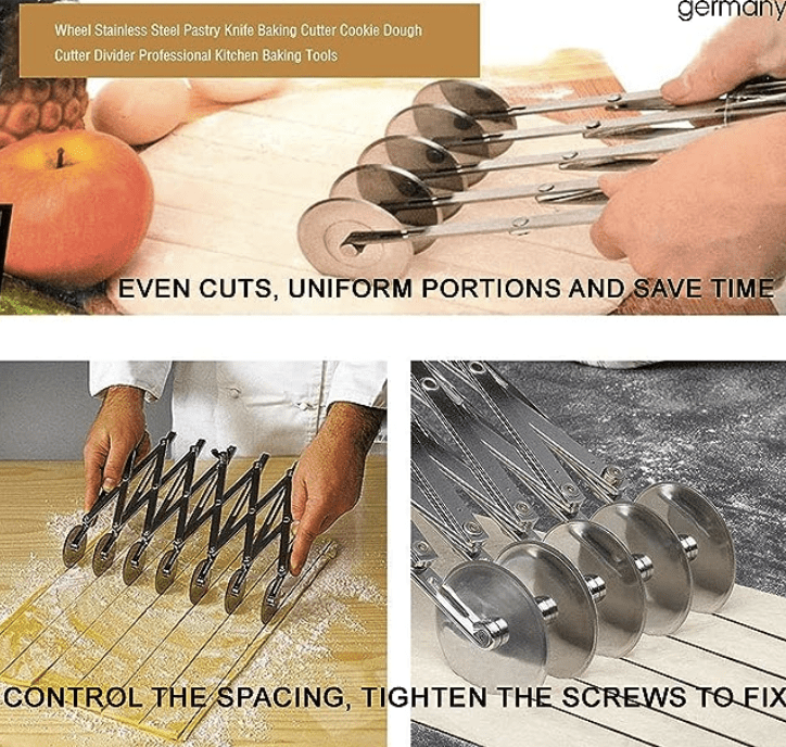 Wheel Dough Cutter - Kaju Katli/Pastry Sheets/Samosa Patti/Pasta Cutter - with Expandable Divider-3
