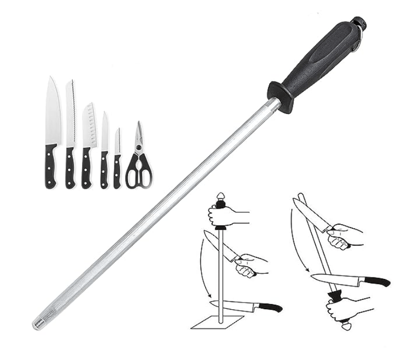 Rena Germany Knife Sharpening Rod/Stick - Manual Knife Honing Tool for Kitchen - Ideal for All Types of Knives & Scissors - 8 Inch