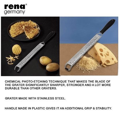 Rena Germany - Premium Etched Ribbon Grater - Razor Sharp - Stainless Steel - Ideal for Cheese/Lemon/Ginger/Garlic/Vegetables/Fruits - Length 20.5 Cm