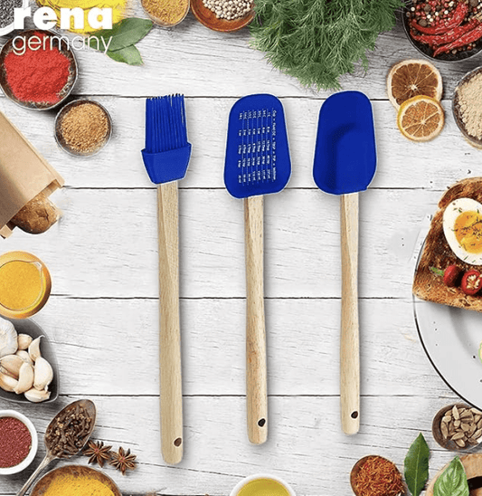 Rena Germany Silicone Spatula Set with Wooden Handle - Baking Set/Tools for Kitchen & Household - Baking/Mixing/Spreading Spoon & Brushes
